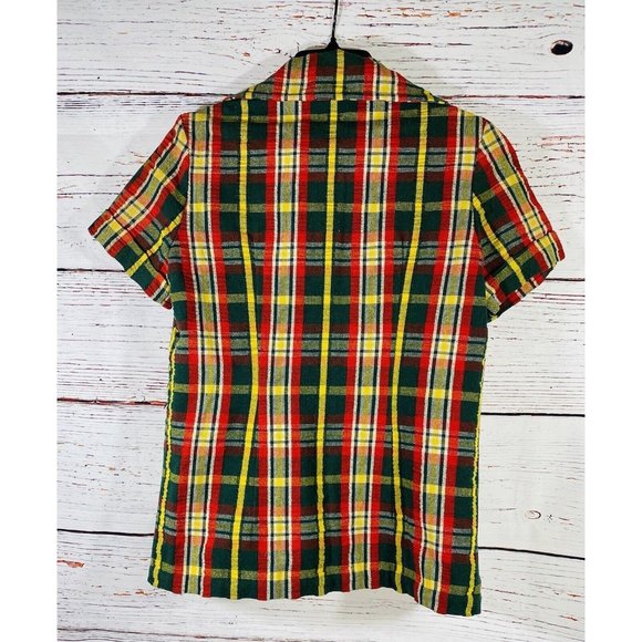 Vintage Plaid Jacket Skirt Set Handmade 1960s or 1970s Retro Green Red Yellow - Picture 6 of 14